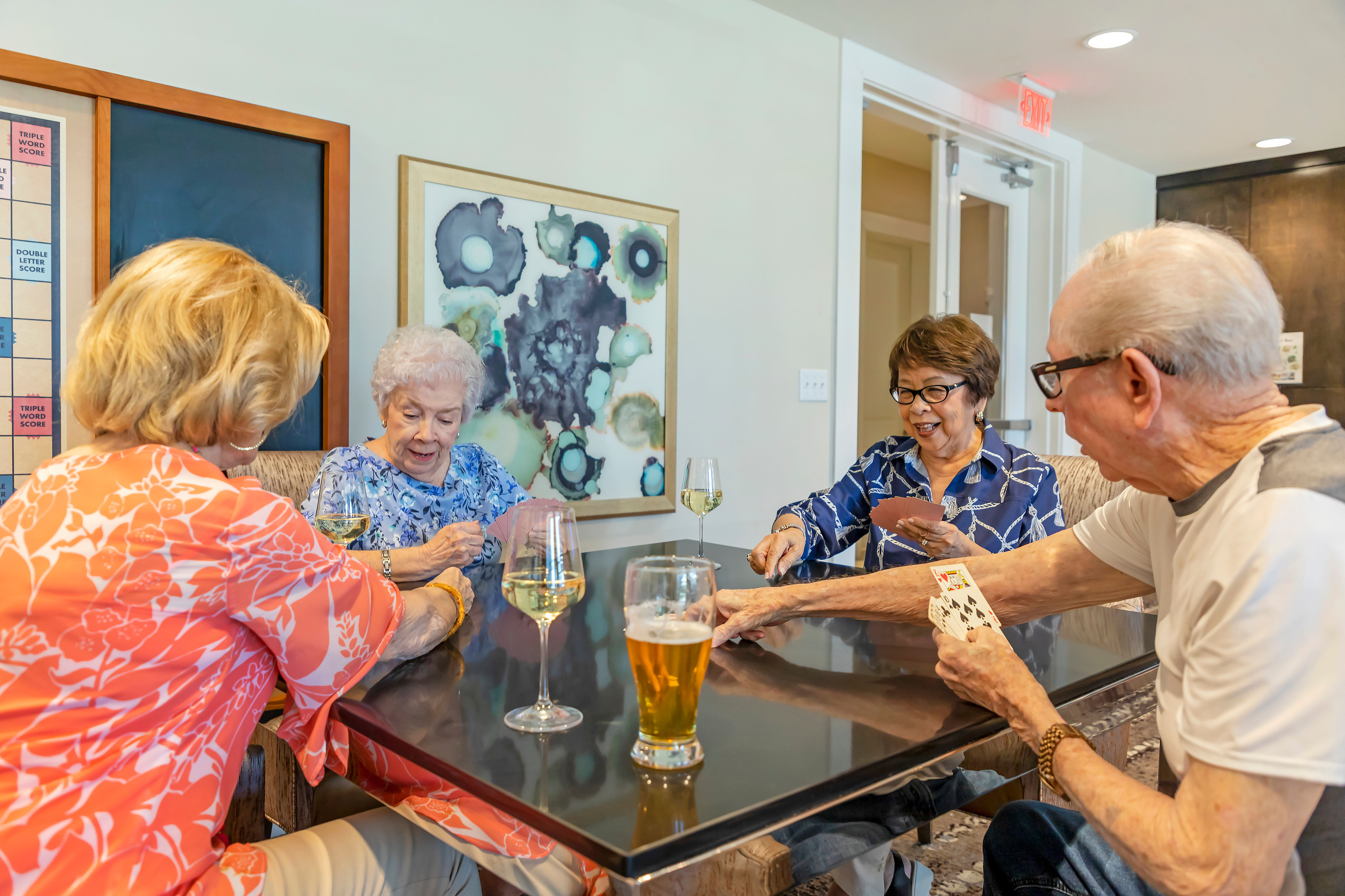 Residents enjoying a chess game together at Anthology of Tanglewood in Houston, Texas